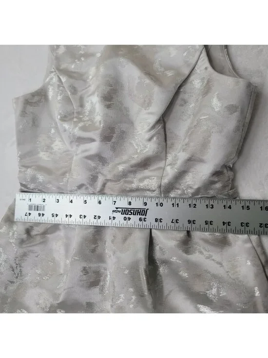 White House Black Market Women's Sleeveless Silver Jacquard Dress Size 4P - Picture 9 of 12